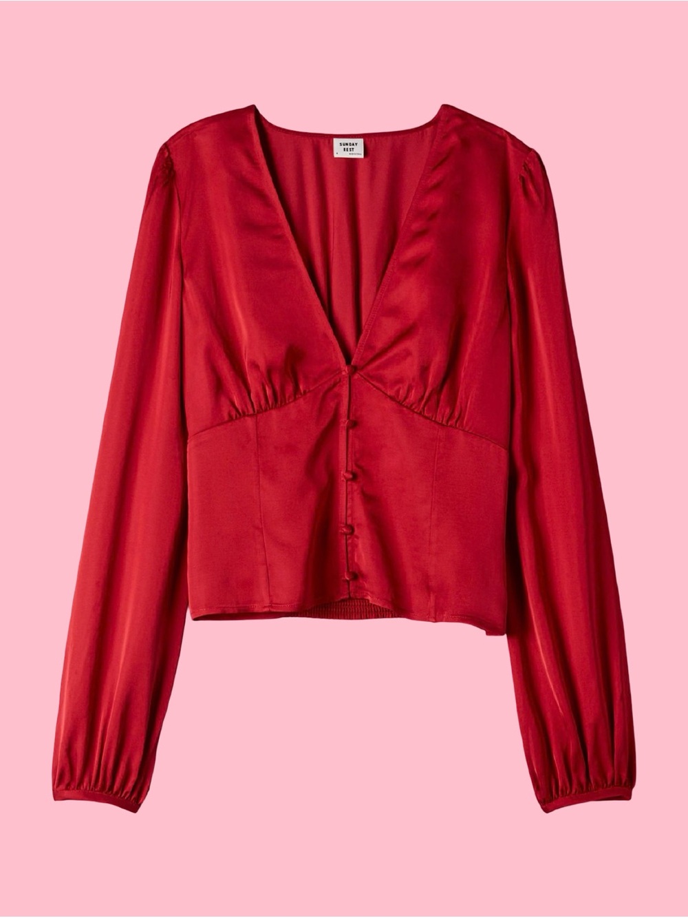 Sunday Best Red Satin V-Neck Button Blouse TATIANA SIZE 2